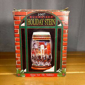 Budweiser Beer 1997 Holiday Stein Mug Home For the Holidays Clydesdales New